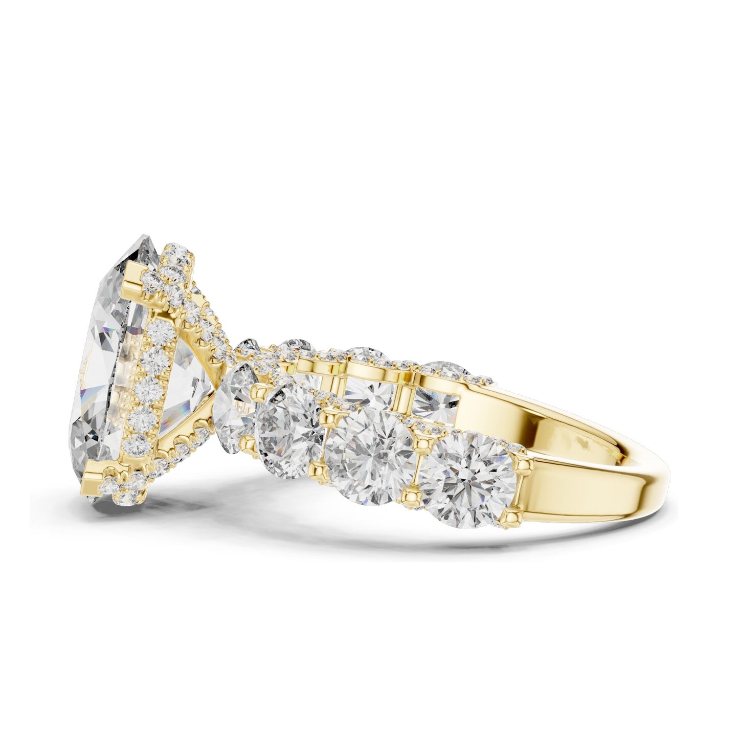 3.034 CT Oval Cut Lab Diamond with Side Stones Ring for Women | VVS-VS EF Clarity | 18KT, 14KT, 10KT Gold & 925 Silver | Rose, Yellow, White Gold & Moissanite Options