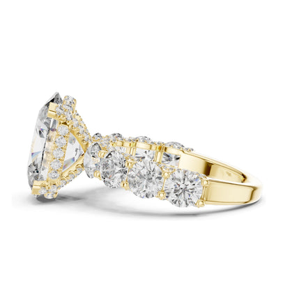3.034 CT Oval Cut Lab Diamond with Side Stones Ring for Women | VVS-VS EF Clarity | 18KT, 14KT, 10KT Gold & 925 Silver | Rose, Yellow, White Gold & Moissanite Options