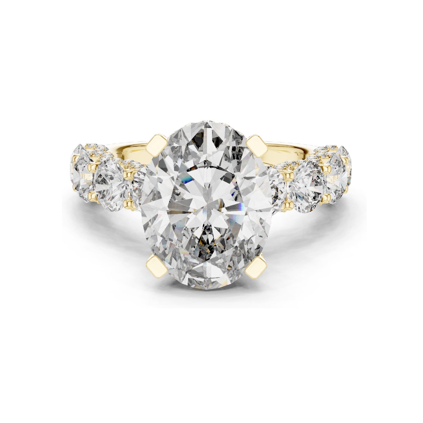 3.034 CT Oval Cut Lab Diamond with Side Stones Ring for Women | VVS-VS EF Clarity | 18KT, 14KT, 10KT Gold & 925 Silver | Rose, Yellow, White Gold & Moissanite Options