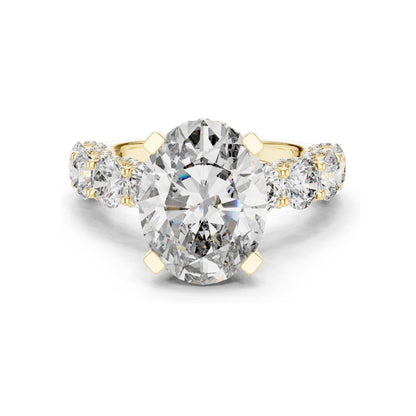 3.034 CT Oval Cut Lab Diamond with Side Stones Ring for Women | VVS-VS EF Clarity | 18KT, 14KT, 10KT Gold & 925 Silver | Rose, Yellow, White Gold & Moissanite Options