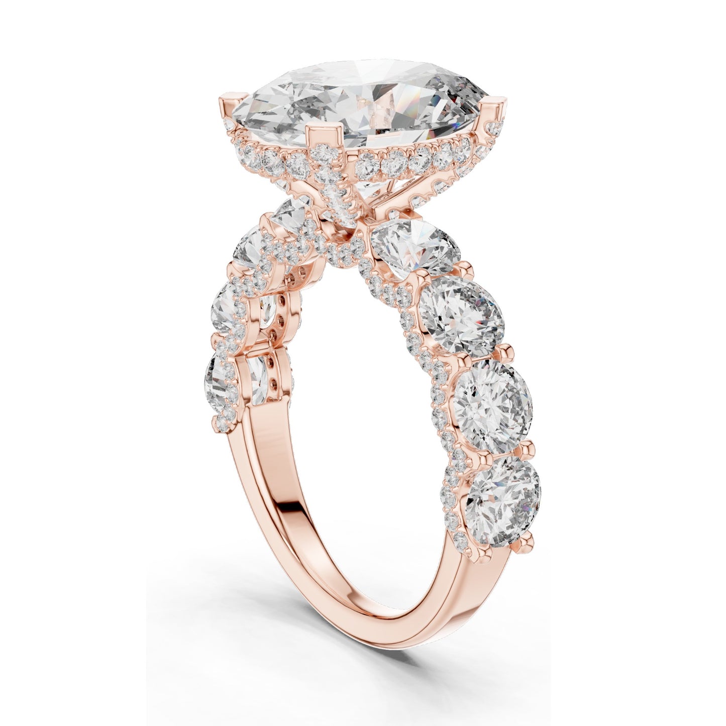 3.034 CT Oval Cut Lab Diamond with Side Stones Ring for Women | VVS-VS EF Clarity | 18KT, 14KT, 10KT Gold & 925 Silver | Rose, Yellow, White Gold & Moissanite Options