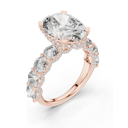 3.034 CT Oval Cut Lab Diamond with Side Stones Ring for Women | VVS-VS EF Clarity | 18KT, 14KT, 10KT Gold & 925 Silver | Rose, Yellow, White Gold & Moissanite Options