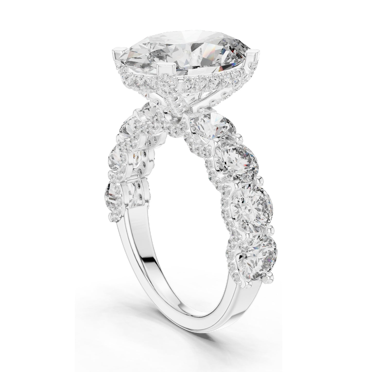 3.034 CT Oval Cut Lab Diamond with Side Stones Ring for Women | VVS-VS EF Clarity | 18KT, 14KT, 10KT Gold & 925 Silver | Rose, Yellow, White Gold & Moissanite Options