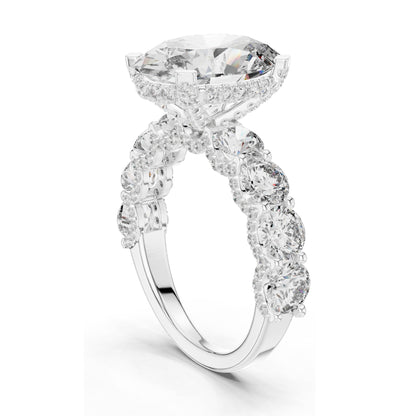 3.034 CT Oval Cut Lab Diamond with Side Stones Ring for Women | VVS-VS EF Clarity | 18KT, 14KT, 10KT Gold & 925 Silver | Rose, Yellow, White Gold & Moissanite Options
