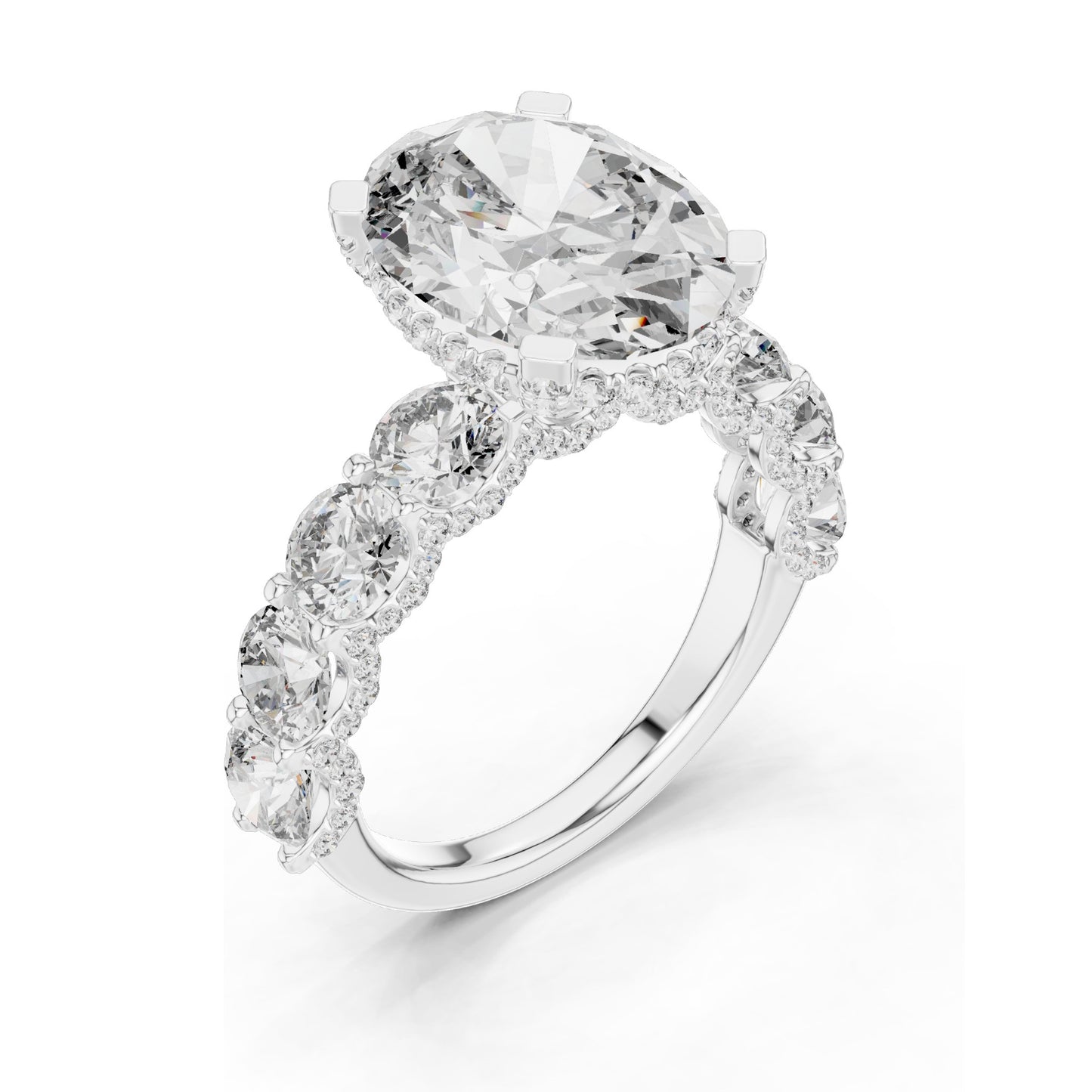 3.034 CT Oval Cut Lab Diamond with Side Stones Ring for Women | VVS-VS EF Clarity | 18KT, 14KT, 10KT Gold & 925 Silver | Rose, Yellow, White Gold & Moissanite Options