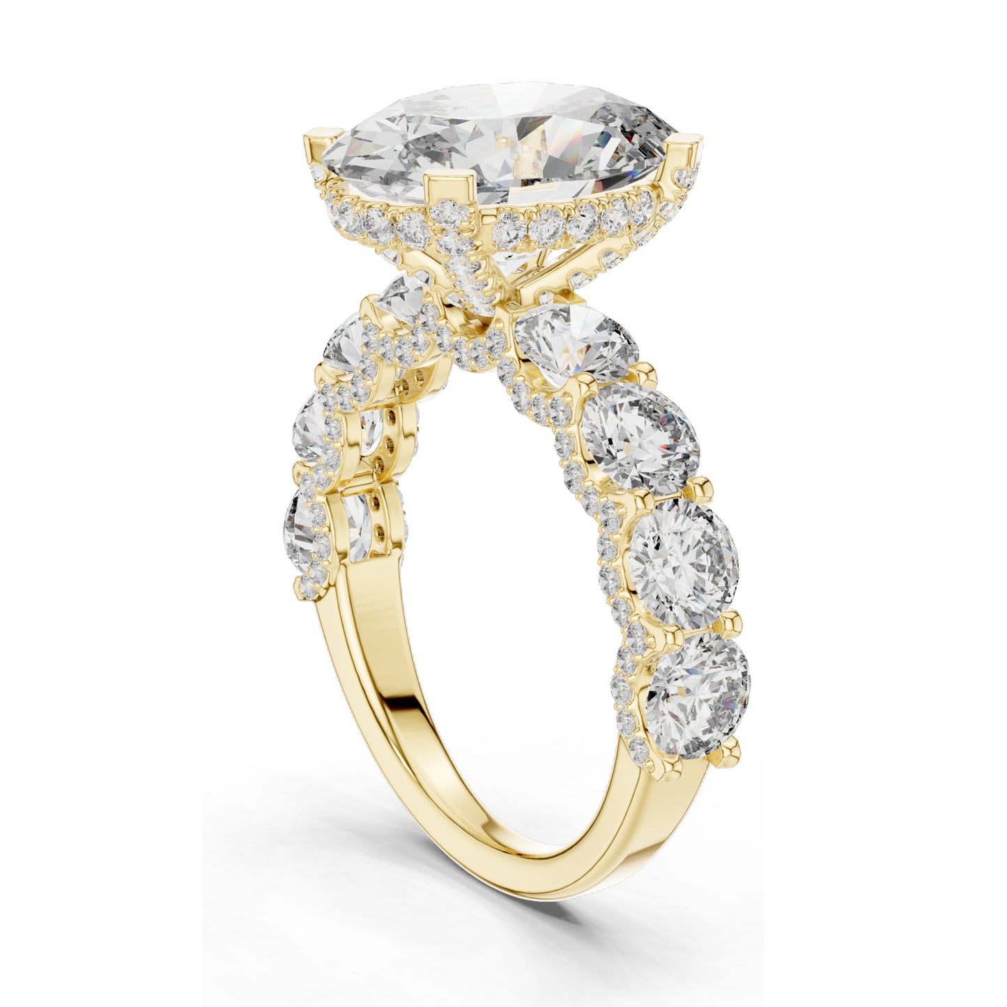3.034 CT Oval Cut Lab Diamond with Side Stones Ring for Women | VVS-VS EF Clarity | 18KT, 14KT, 10KT Gold & 925 Silver | Rose, Yellow, White Gold & Moissanite Options