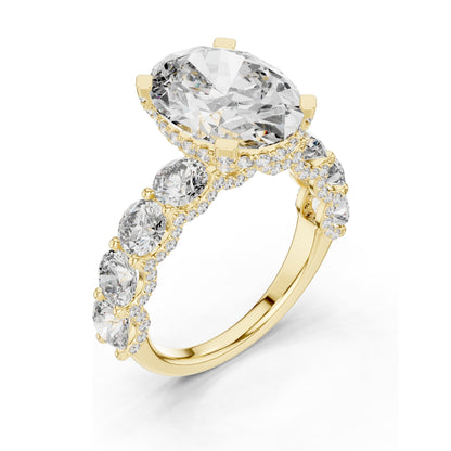 3.034 CT Oval Cut Lab Diamond with Side Stones Ring for Women | VVS-VS EF Clarity | 18KT, 14KT, 10KT Gold & 925 Silver | Rose, Yellow, White Gold & Moissanite Options