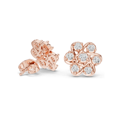 0.45 CT Lab Diamond Flower Stud Earrings | VVS-VS EF Clarity | 18KT, 14KT, 10KT Gold & 925 Silver | Rose, Yellow, White Gold | Moissanite & CVD Lab Diamond Options