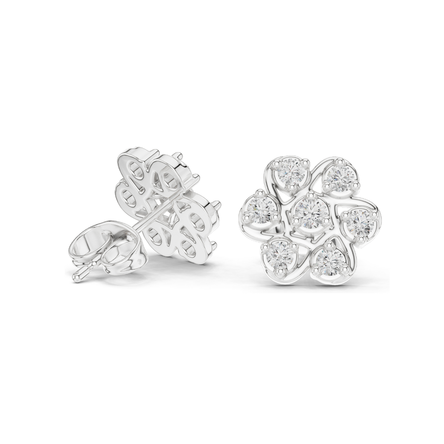 0.45 CT Lab Diamond Flower Stud Earrings | VVS-VS EF Clarity | 18KT, 14KT, 10KT Gold & 925 Silver | Rose, Yellow, White Gold | Moissanite & CVD Lab Diamond Options