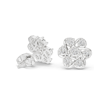 0.45 CT Lab Diamond Flower Stud Earrings | VVS-VS EF Clarity | 18KT, 14KT, 10KT Gold & 925 Silver | Rose, Yellow, White Gold | Moissanite & CVD Lab Diamond Options