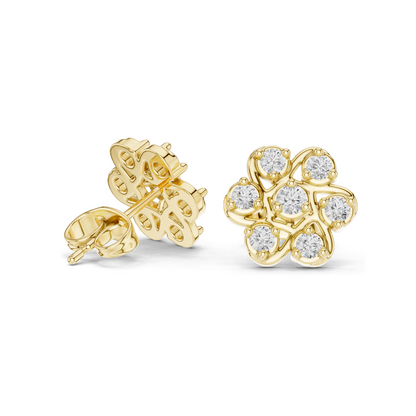 0.45 CT Lab Diamond Flower Stud Earrings | VVS-VS EF Clarity | 18KT, 14KT, 10KT Gold & 925 Silver | Rose, Yellow, White Gold | Moissanite & CVD Lab Diamond Options