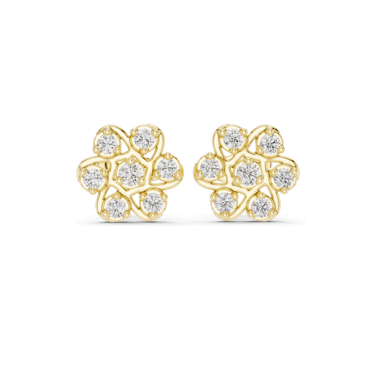 0.45 CT Lab Diamond Flower Stud Earrings | VVS-VS EF Clarity | 18KT, 14KT, 10KT Gold & 925 Silver | Rose, Yellow, White Gold | Moissanite & CVD Lab Diamond Options