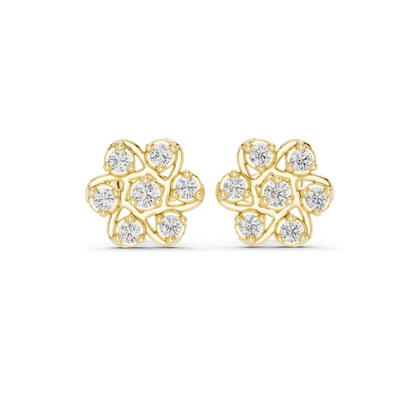 0.45 CT Lab Diamond Flower Stud Earrings | VVS-VS EF Clarity | 18KT, 14KT, 10KT Gold & 925 Silver | Rose, Yellow, White Gold | Moissanite & CVD Lab Diamond Options
