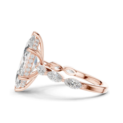 4.732 CT Marquise & Round Lab Diamond Engagement Ring | VVS-VS EF Clarity | 18KT, 14KT, 10KT Gold & 925 Silver | Rose, Yellow, White Gold & Moissanite Options
