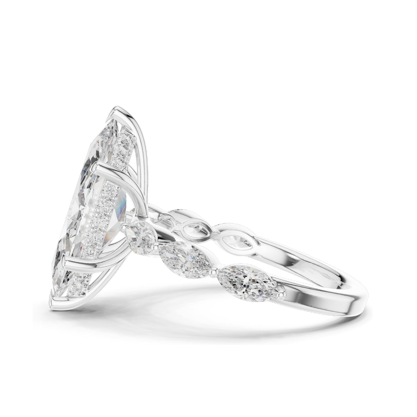 4.732 CT Marquise & Round Lab Diamond Engagement Ring | VVS-VS EF Clarity | 18KT, 14KT, 10KT Gold & 925 Silver | Rose, Yellow, White Gold & Moissanite Options