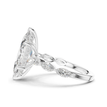 4.732 CT Marquise & Round Lab Diamond Engagement Ring | VVS-VS EF Clarity | 18KT, 14KT, 10KT Gold & 925 Silver | Rose, Yellow, White Gold & Moissanite Options