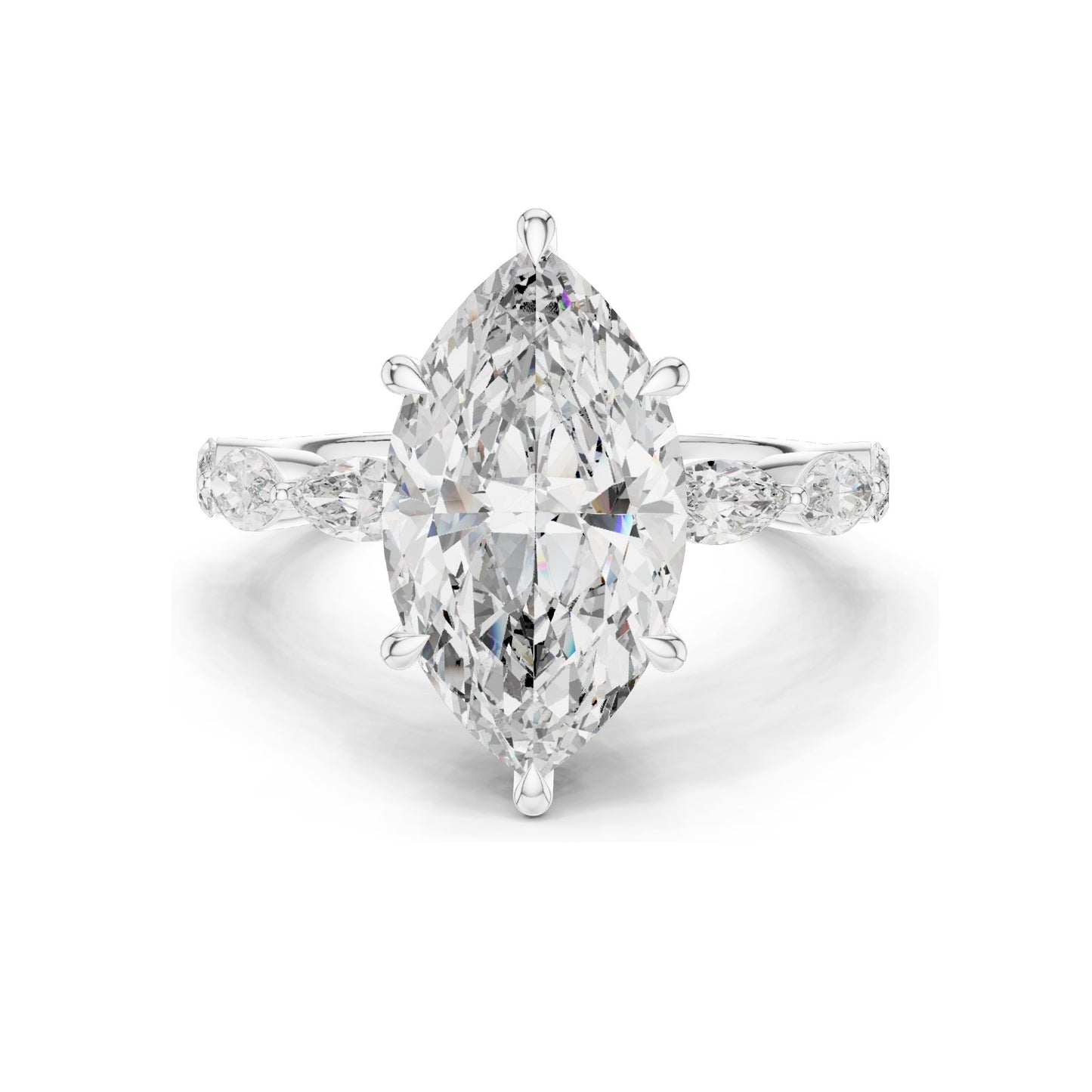 4.732 CT Marquise & Round Lab Diamond Engagement Ring | VVS-VS EF Clarity | 18KT, 14KT, 10KT Gold & 925 Silver | Rose, Yellow, White Gold & Moissanite Options