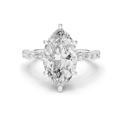 4.732 CT Marquise & Round Lab Diamond Engagement Ring | VVS-VS EF Clarity | 18KT, 14KT, 10KT Gold & 925 Silver | Rose, Yellow, White Gold & Moissanite Options