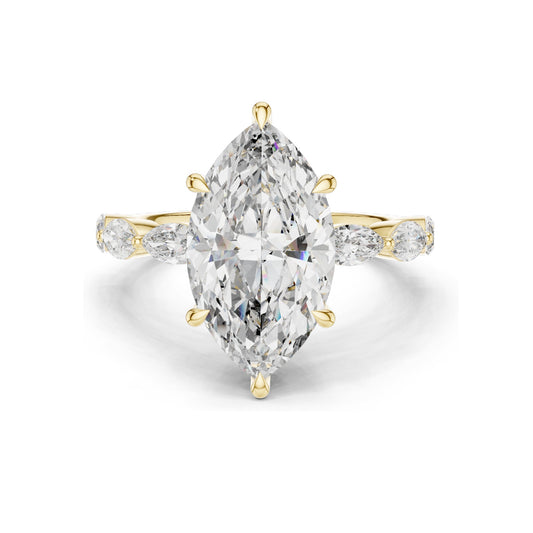 4.732 CT Marquise & Round Lab Diamond Engagement Ring | VVS-VS EF Clarity | 18KT, 14KT, 10KT Gold & 925 Silver | Rose, Yellow, White Gold & Moissanite Options