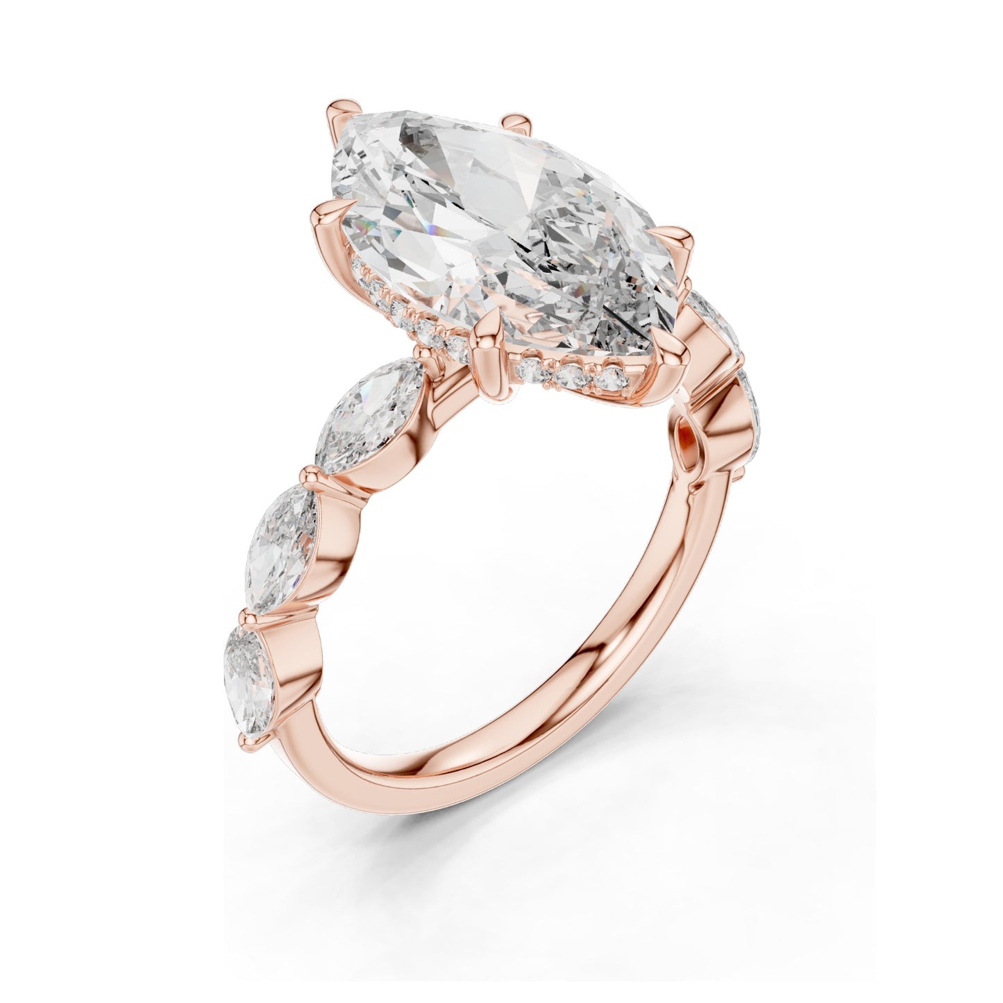 4.732 CT Marquise & Round Lab Diamond Engagement Ring | VVS-VS EF Clarity | 18KT, 14KT, 10KT Gold & 925 Silver | Rose, Yellow, White Gold & Moissanite Options