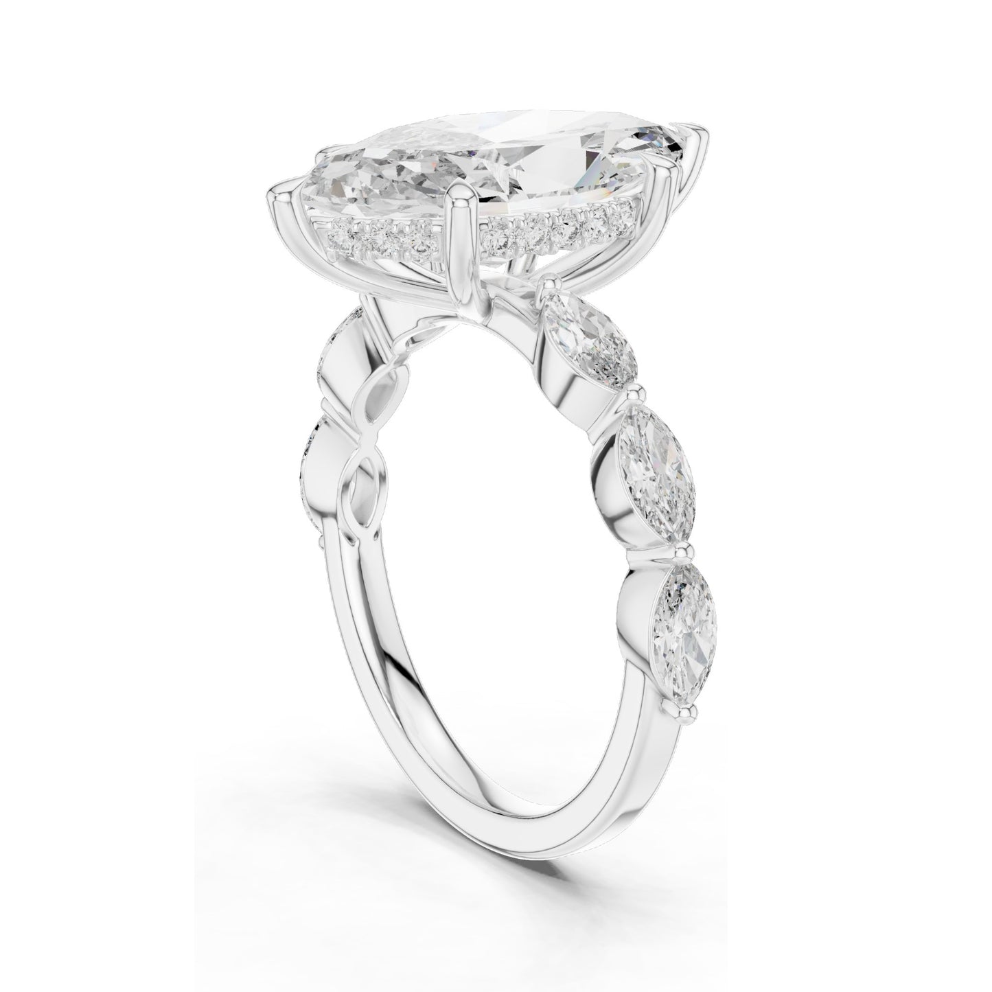 4.732 CT Marquise & Round Lab Diamond Engagement Ring | VVS-VS EF Clarity | 18KT, 14KT, 10KT Gold & 925 Silver | Rose, Yellow, White Gold & Moissanite Options