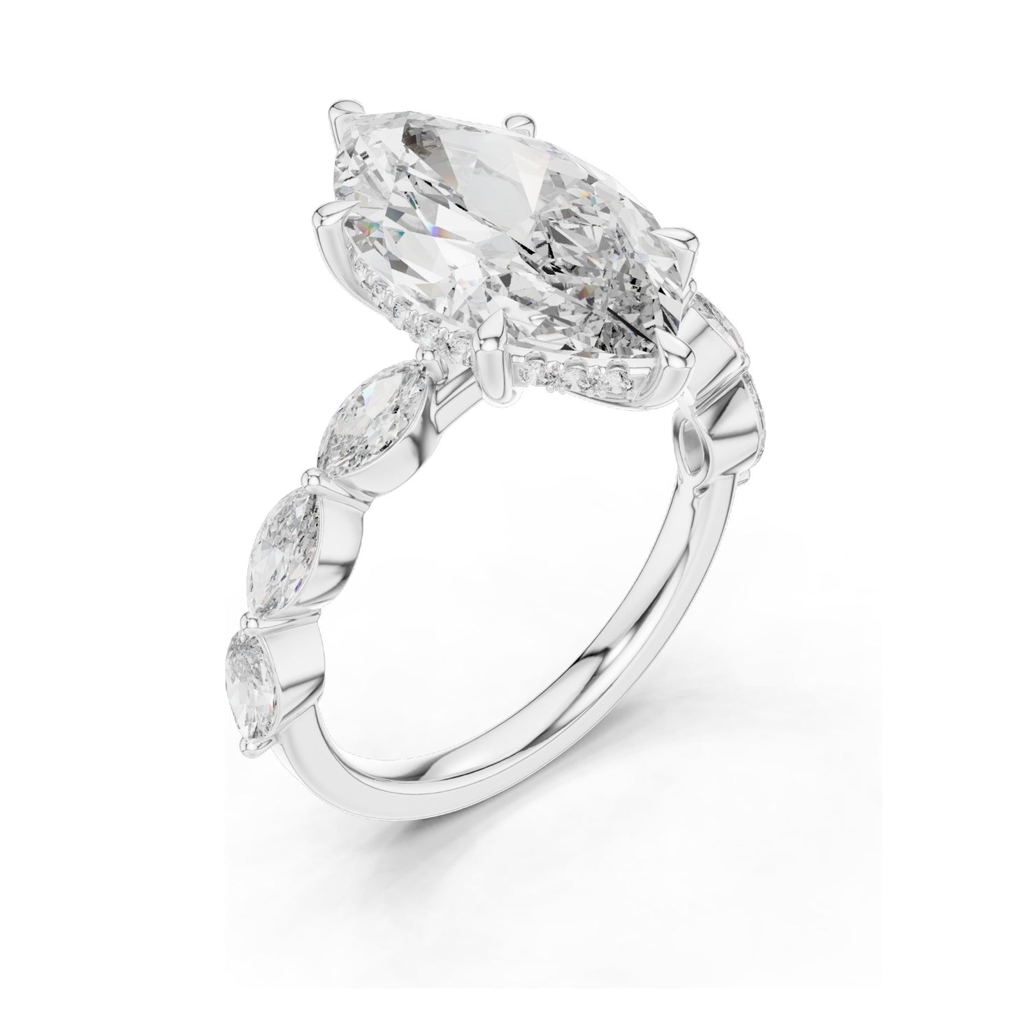 4.732 CT Marquise & Round Lab Diamond Engagement Ring | VVS-VS EF Clarity | 18KT, 14KT, 10KT Gold & 925 Silver | Rose, Yellow, White Gold & Moissanite Options