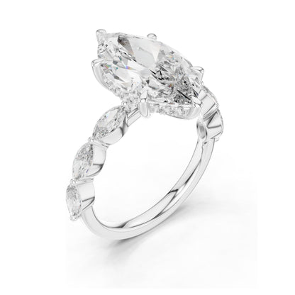 4.732 CT Marquise & Round Lab Diamond Engagement Ring | VVS-VS EF Clarity | 18KT, 14KT, 10KT Gold & 925 Silver | Rose, Yellow, White Gold & Moissanite Options