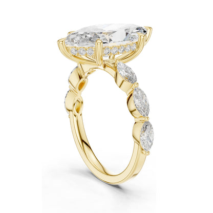 4.732 CT Marquise & Round Lab Diamond Engagement Ring | VVS-VS EF Clarity | 18KT, 14KT, 10KT Gold & 925 Silver | Rose, Yellow, White Gold & Moissanite Options