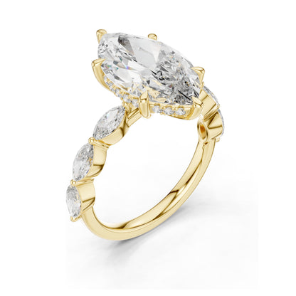 4.732 CT Marquise & Round Lab Diamond Engagement Ring | VVS-VS EF Clarity | 18KT, 14KT, 10KT Gold & 925 Silver | Rose, Yellow, White Gold & Moissanite Options