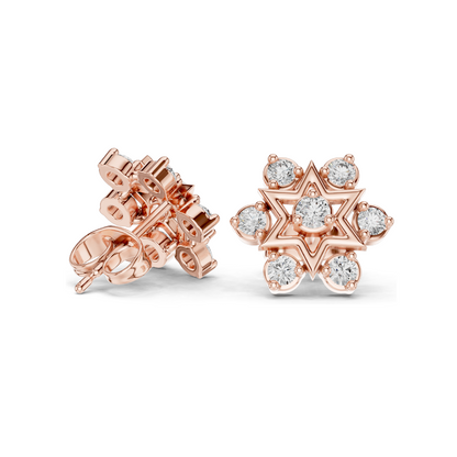 0.45 CT Lab Diamond Floral Star Earrings | VVS-VS EF Clarity | 18KT, 14KT, 10KT Gold & 925 Silver | White, Yellow, Rose Gold | Moissanite & Lab Diamond Options