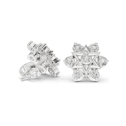 0.45 CT Lab Diamond Floral Star Earrings | VVS-VS EF Clarity | 18KT, 14KT, 10KT Gold & 925 Silver | White, Yellow, Rose Gold | Moissanite & Lab Diamond Options