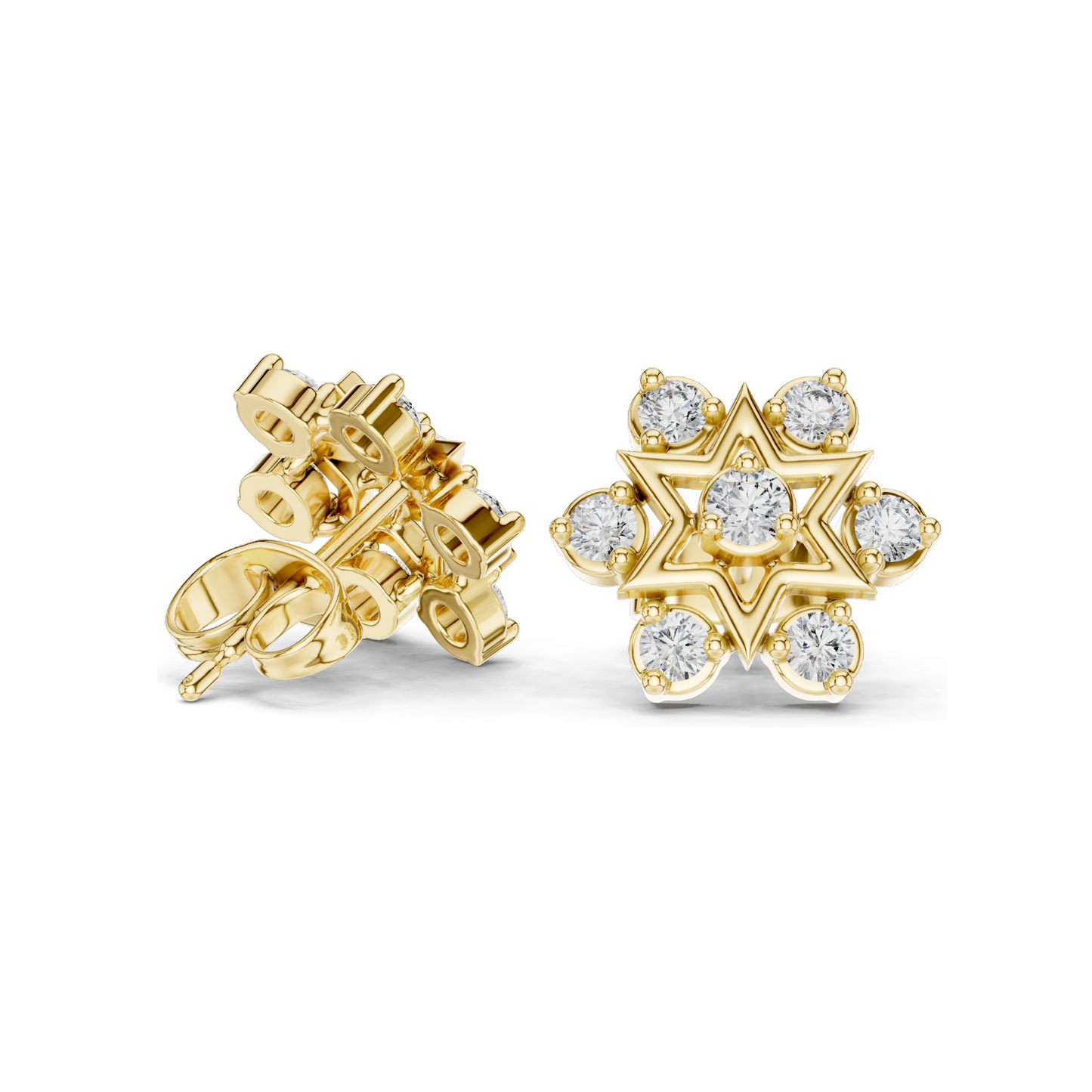 0.45 CT Lab Diamond Floral Star Earrings | VVS-VS EF Clarity | 18KT, 14KT, 10KT Gold & 925 Silver | White, Yellow, Rose Gold | Moissanite & Lab Diamond Options
