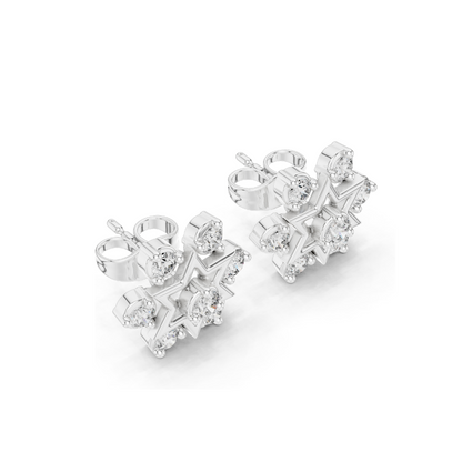 0.45 CT Lab Diamond Floral Star Earrings | VVS-VS EF Clarity | 18KT, 14KT, 10KT Gold & 925 Silver | White, Yellow, Rose Gold | Moissanite & Lab Diamond Options