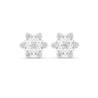 0.45 CT Lab Diamond Floral Star Earrings | VVS-VS EF Clarity | 18KT, 14KT, 10KT Gold & 925 Silver | White, Yellow, Rose Gold | Moissanite & Lab Diamond Options