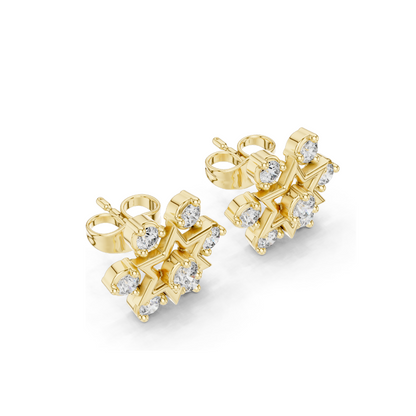 0.45 CT Lab Diamond Floral Star Earrings | VVS-VS EF Clarity | 18KT, 14KT, 10KT Gold & 925 Silver | White, Yellow, Rose Gold | Moissanite & Lab Diamond Options