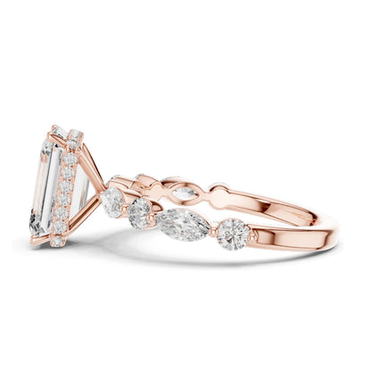 3.38 CT Emerald Cut Lab Diamond Ring for Women | VVS-VS EF Clarity | 18KT, 14KT, 10KT Gold & 925 Silver | Rose, Yellow, White Gold & Moissanite Options
