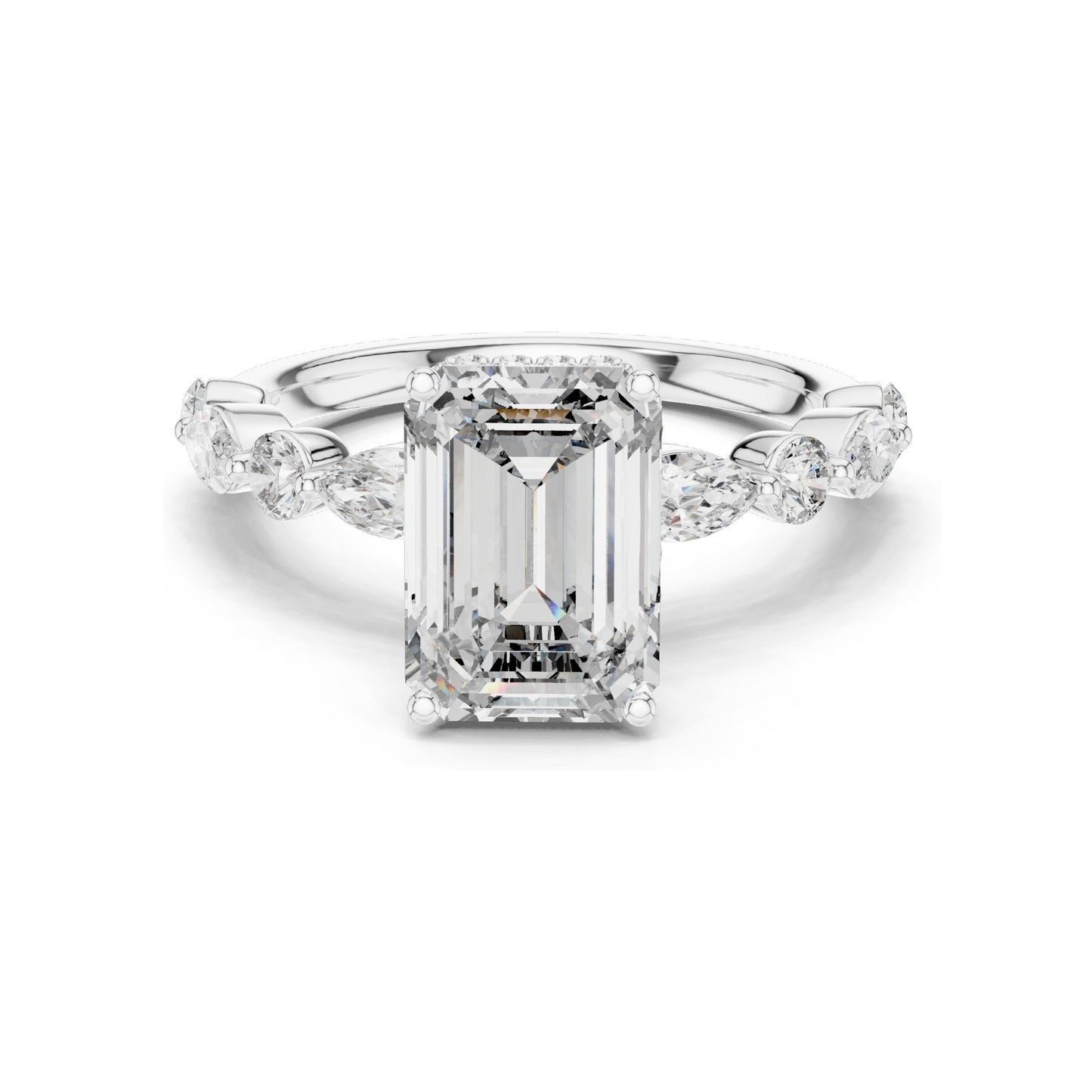 3.38 CT Emerald Cut Lab Diamond Ring for Women | VVS-VS EF Clarity | 18KT, 14KT, 10KT Gold & 925 Silver | Rose, Yellow, White Gold & Moissanite Options