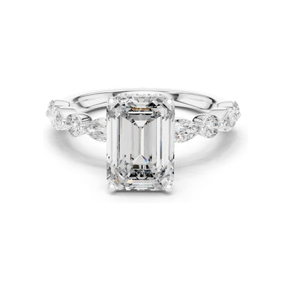 3.38 CT Emerald Cut Lab Diamond Ring for Women | VVS-VS EF Clarity | 18KT, 14KT, 10KT Gold & 925 Silver | Rose, Yellow, White Gold & Moissanite Options