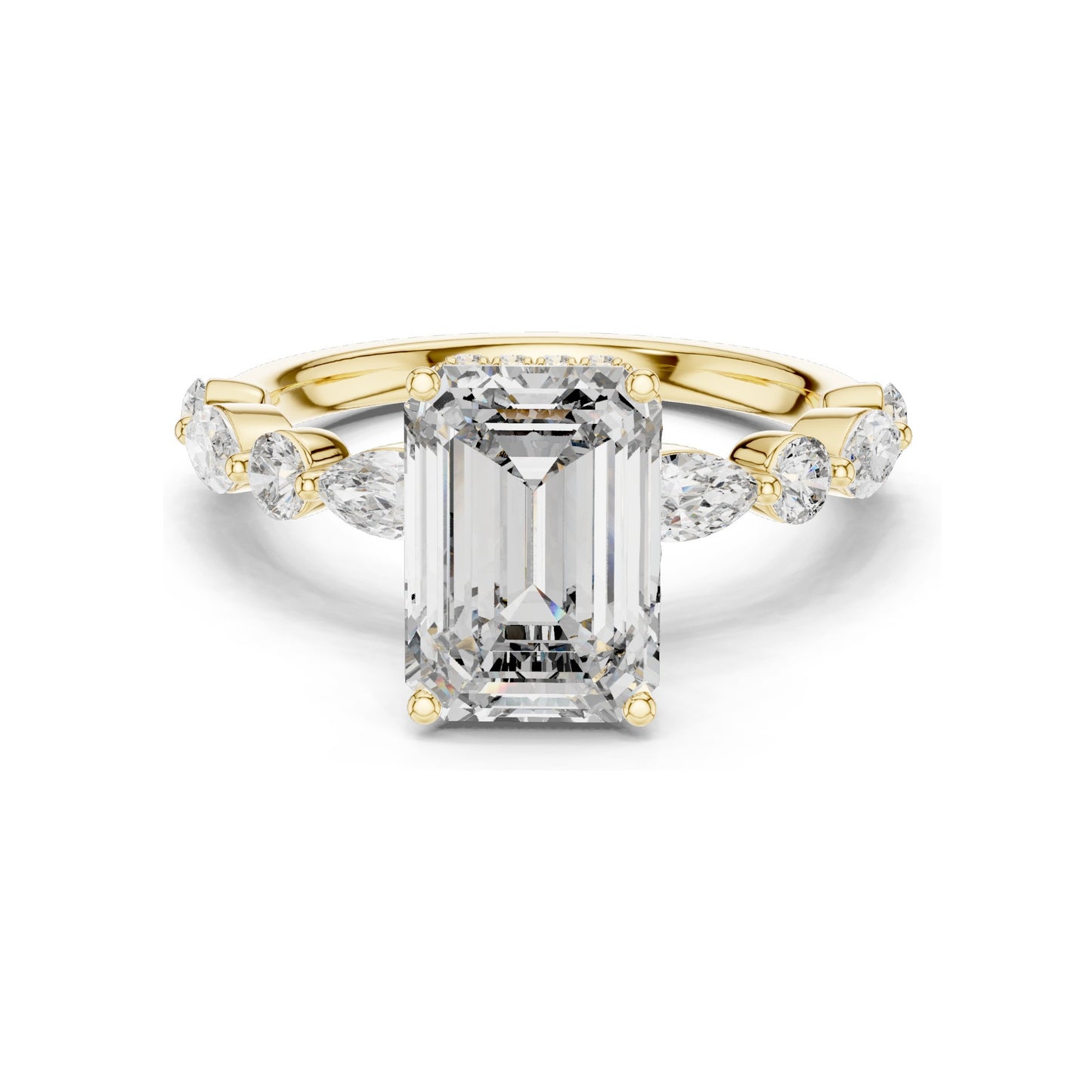 3.38 CT Emerald Cut Lab Diamond Ring for Women | VVS-VS EF Clarity | 18KT, 14KT, 10KT Gold & 925 Silver | Rose, Yellow, White Gold & Moissanite Options