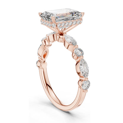 3.38 CT Emerald Cut Lab Diamond Ring for Women | VVS-VS EF Clarity | 18KT, 14KT, 10KT Gold & 925 Silver | Rose, Yellow, White Gold & Moissanite Options