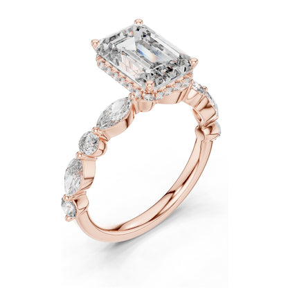 3.38 CT Emerald Cut Lab Diamond Ring for Women | VVS-VS EF Clarity | 18KT, 14KT, 10KT Gold & 925 Silver | Rose, Yellow, White Gold & Moissanite Options