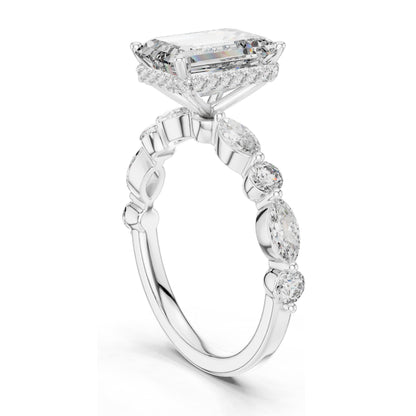 3.38 CT Emerald Cut Lab Diamond Ring for Women | VVS-VS EF Clarity | 18KT, 14KT, 10KT Gold & 925 Silver | Rose, Yellow, White Gold & Moissanite Options
