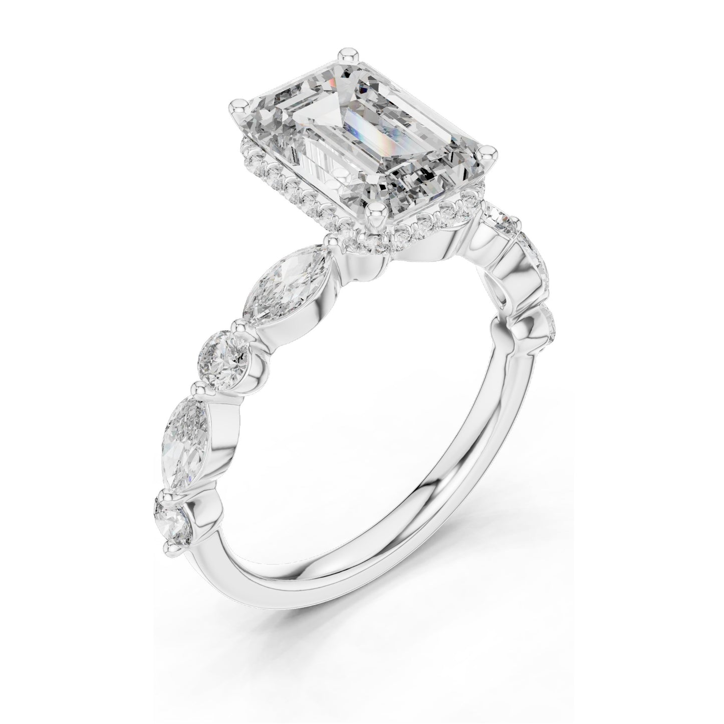 3.38 CT Emerald Cut Lab Diamond Ring for Women | VVS-VS EF Clarity | 18KT, 14KT, 10KT Gold & 925 Silver | Rose, Yellow, White Gold & Moissanite Options