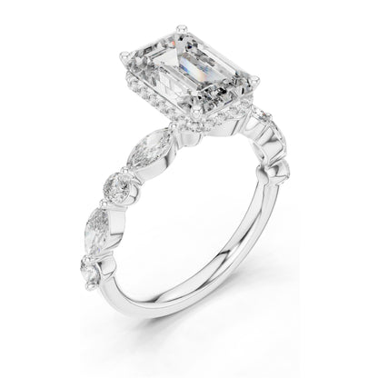 3.38 CT Emerald Cut Lab Diamond Ring for Women | VVS-VS EF Clarity | 18KT, 14KT, 10KT Gold & 925 Silver | Rose, Yellow, White Gold & Moissanite Options
