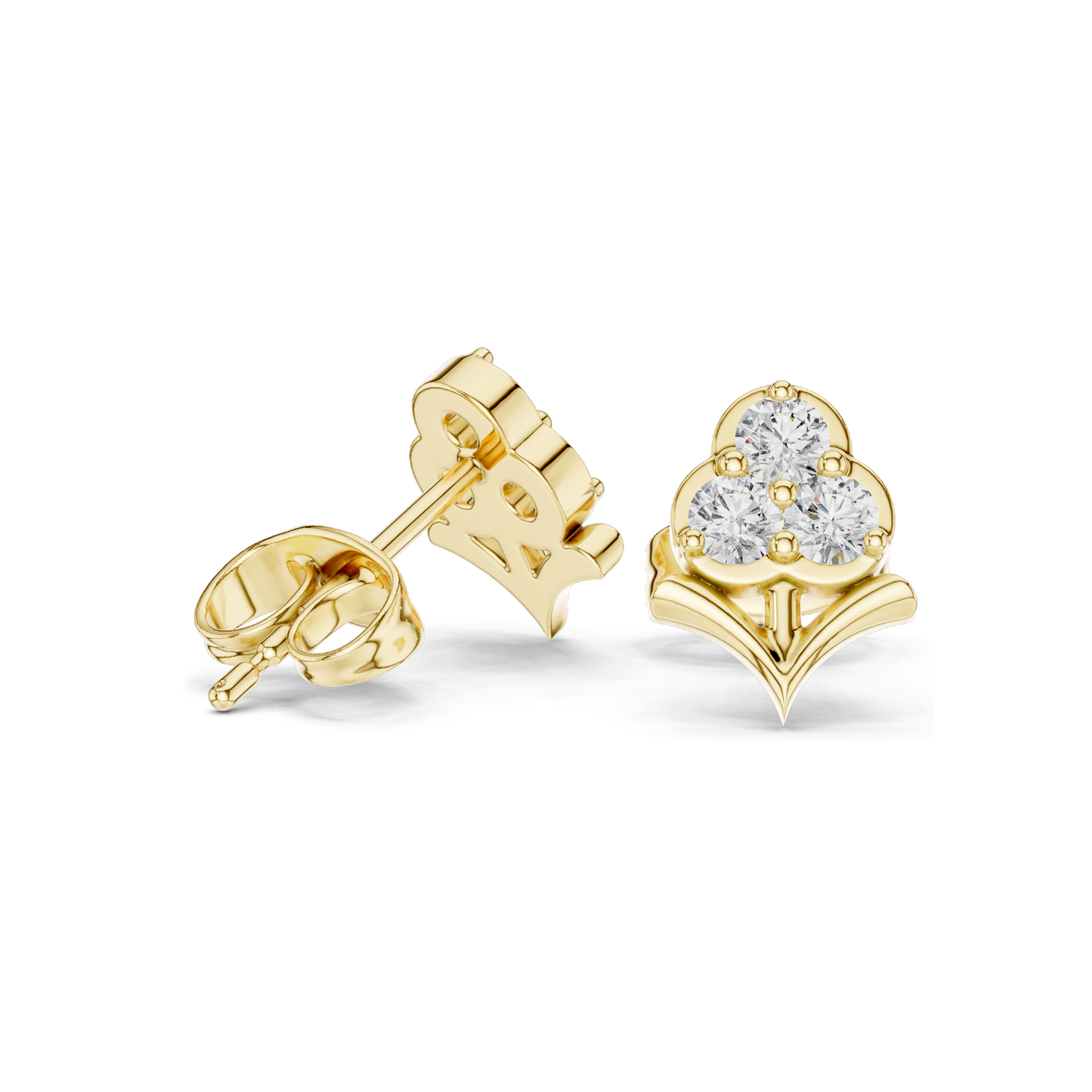 0.30 CT Lab Diamond Floral Stud Earrings | VVS-VS EF CVD Diamonds | 18KT, 14KT, 10KT Gold & 925 Silver | Rose, Yellow, White Gold & Moissanite Options