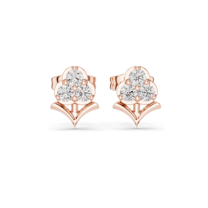 0.30 CT Lab Diamond Floral Stud Earrings | VVS-VS EF CVD Diamonds | 18KT, 14KT, 10KT Gold & 925 Silver | Rose, Yellow, White Gold & Moissanite Options