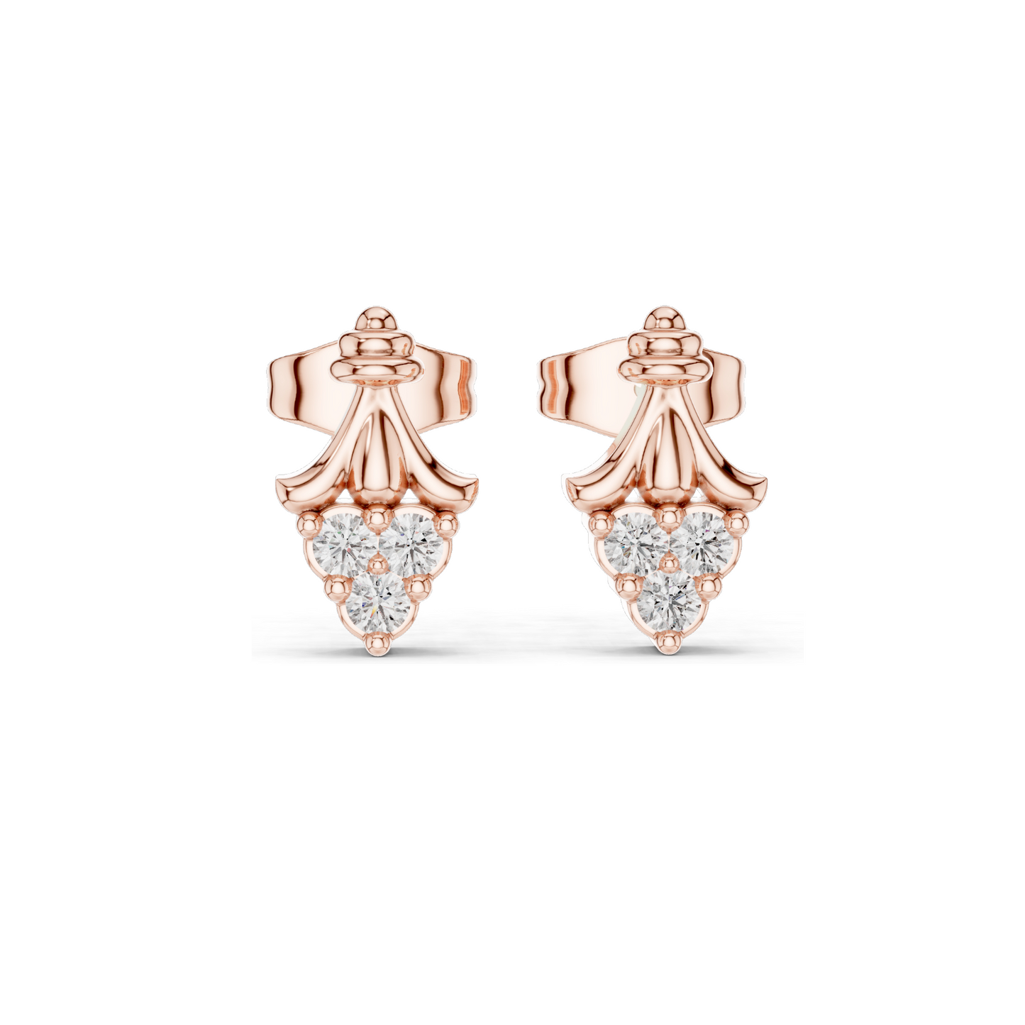 0.18 CT Lab Diamond Heart Stud Earrings for Women | VVS-VS EF Clarity | 18KT, 14KT, 10KT Gold & 925 Silver | Rose, Yellow, White Gold | Fleur-Inspired Design | Moissanite Option