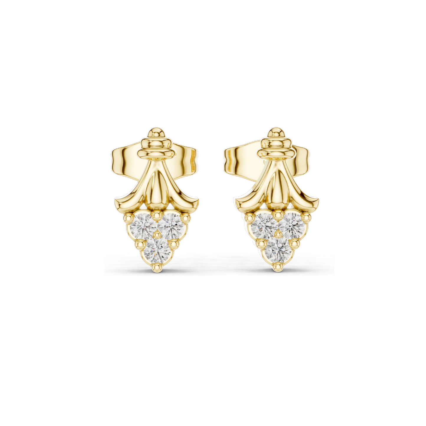 0.18 CT Lab Diamond Heart Stud Earrings for Women | VVS-VS EF Clarity | 18KT, 14KT, 10KT Gold & 925 Silver | Rose, Yellow, White Gold | Fleur-Inspired Design | Moissanite Option