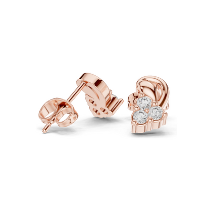 0.27 CT Lab Diamond Stud Earrings for Women | VVS-VS EF CVD Tri-Stone Floral Cut | 18KT, 14KT, 10KT Gold & 925 Silver | Rose, Yellow & White Gold | Moissanite Option