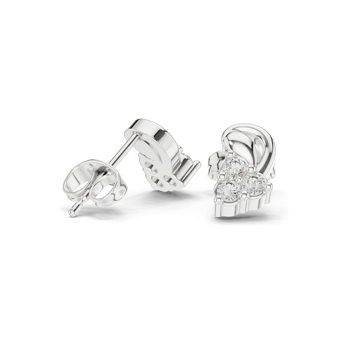 0.27 CT Lab Diamond Stud Earrings for Women | VVS-VS EF CVD Tri-Stone Floral Cut | 18KT, 14KT, 10KT Gold & 925 Silver | Rose, Yellow & White Gold | Moissanite Option